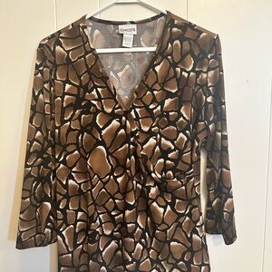 Chico's Brown and Black Patterned V-Neck Top